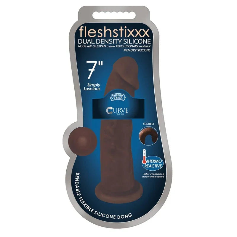 7 Inch Fleshstixxx Silicone Dildo W/o Balls - Chocolate