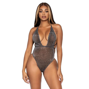 Convertible Lurex Rhinesotone Teddy - One Size - Black Silver
