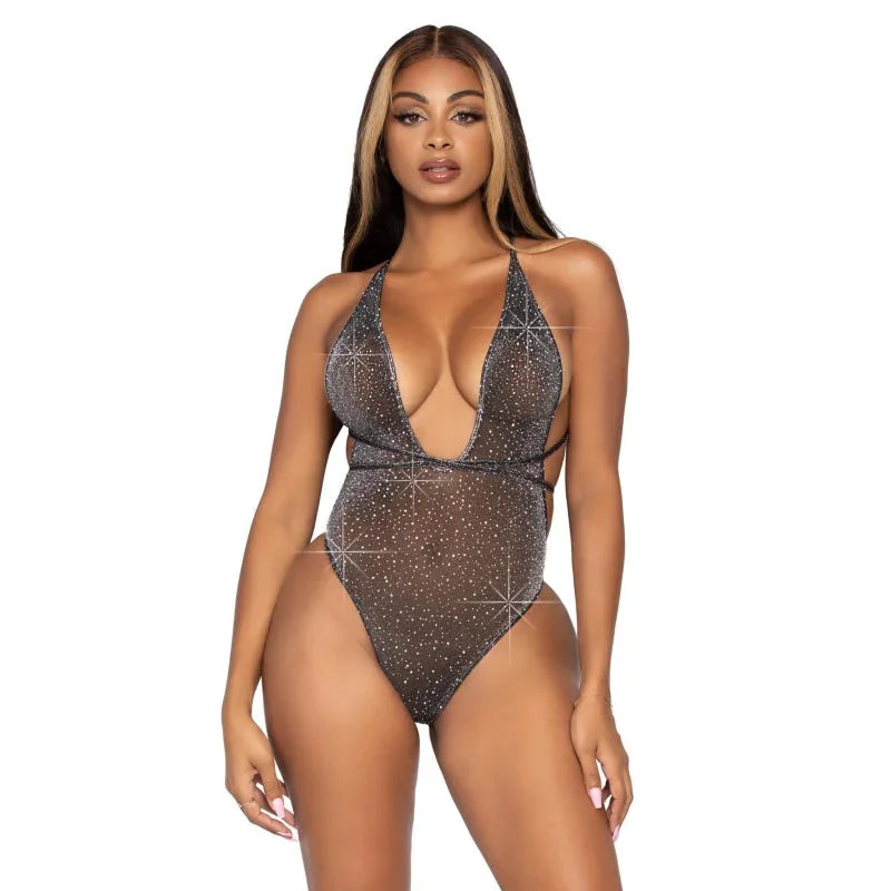 Convertible Lurex Rhinesotone Teddy - One Size - Black Silver