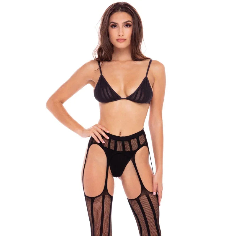 Straight Up 3pc Garter Set S/ M - Black