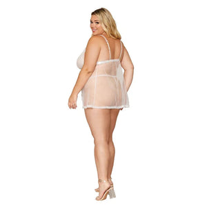 Babydoll and Pearl G-String - Queen Size - White