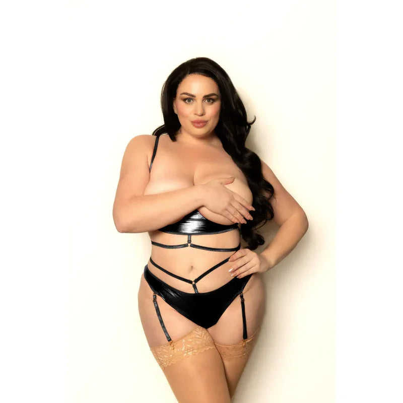 2 Pc Lame Bra and Panty - Queen Size - Black - MyPleasure