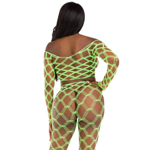 2 Pc Net Crop Top and Footless Tights - One Size - Neon Green - MyPleasure