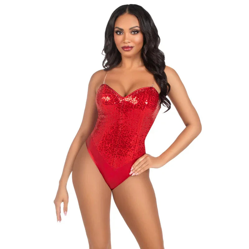 2 Pc Sequin Bodysuit - Medium - Red - MyPleasure