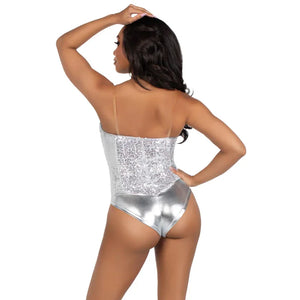 2 Pc Sequin Bodysuit - Medium - Silver - MyPleasure