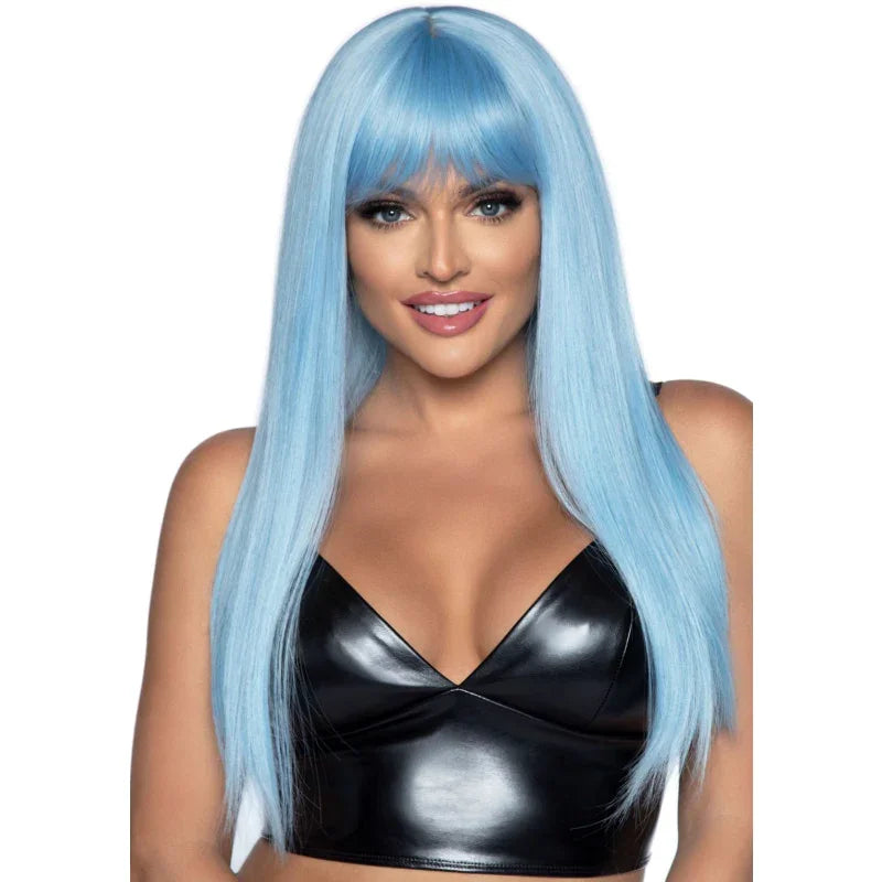 24 Inch Long Straight Bang Wig Blue - MyPleasure