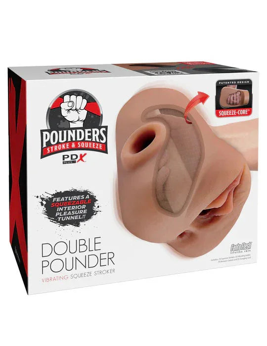 Pdx Plus Double Pounder Vibrating Squeeze Stroker - Brown