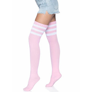 3 Stripes Athletic Ribbed Thigh Highs - One Size - - One Size - Light Pink - MyPleasure