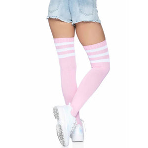3 Stripes Athletic Ribbed Thigh Highs - One Size - - One Size - Light Pink - MyPleasure