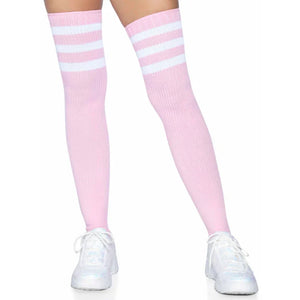 3 Stripes Athletic Ribbed Thigh Highs - One Size - - One Size - Light Pink - MyPleasure
