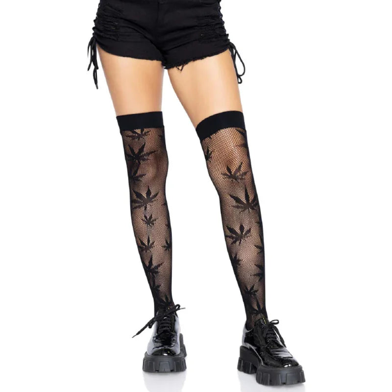 420 Net Thigh Highs - One Size - Black - MyPleasure
