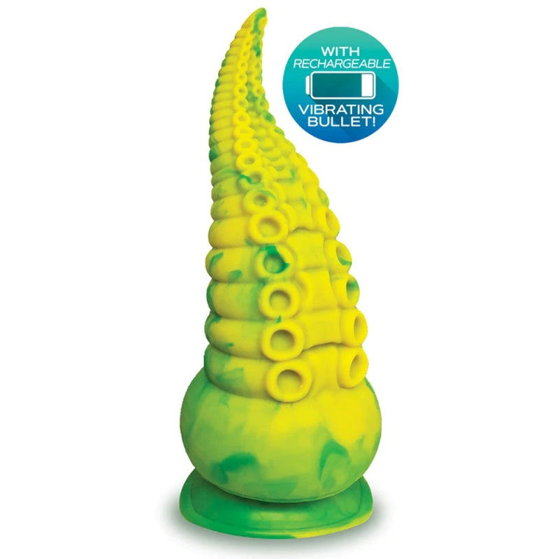 Alien Nation Octopod Silicone Rechargeable  Vibrating Creature Dildo - Yellow and Green