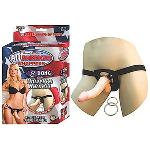 All American Whoppers 8-Inch Dong With Universal Harness - Flesh - MyPleasure