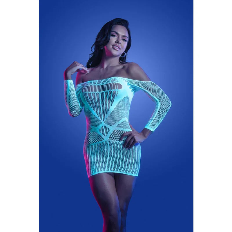 Ascension Long Sleeve Seamless Dress - One Size - White/blue - MyPleasure