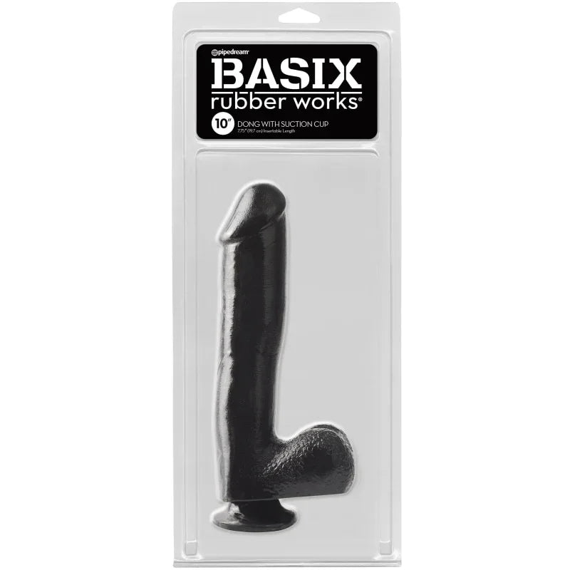Basix Rubber Works - 10 Inch Dong With Suction Cup - Black - MyPleasure