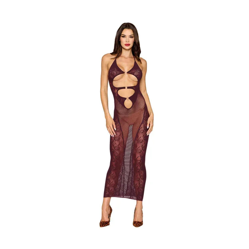 Bodystocking Gown and Shrug Dmnd - One Size - Cherry Lacquer - MyPleasure