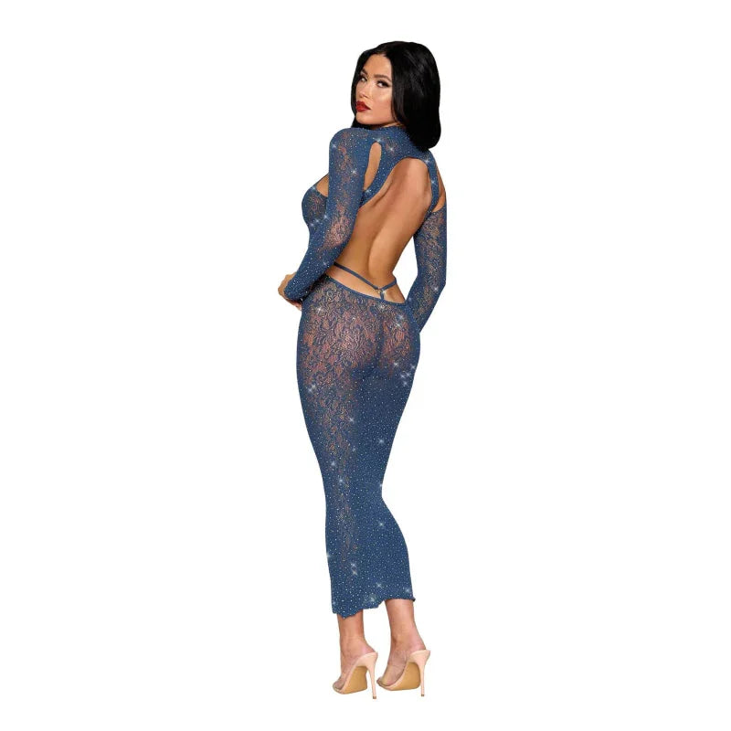 Bodystocking Gown Dmnd - One Size - Navy - MyPleasure