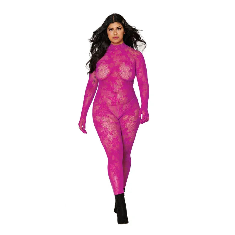 Bodystocking With Finger Gloves - Queen Size - Azalea - MyPleasure