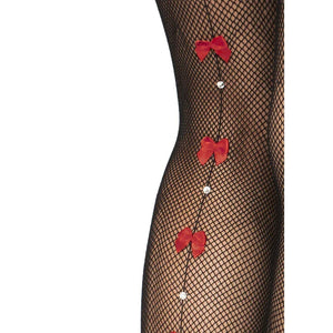 Bow Backseam Fishnet Thigh Highs - Black - One Size - MyPleasure