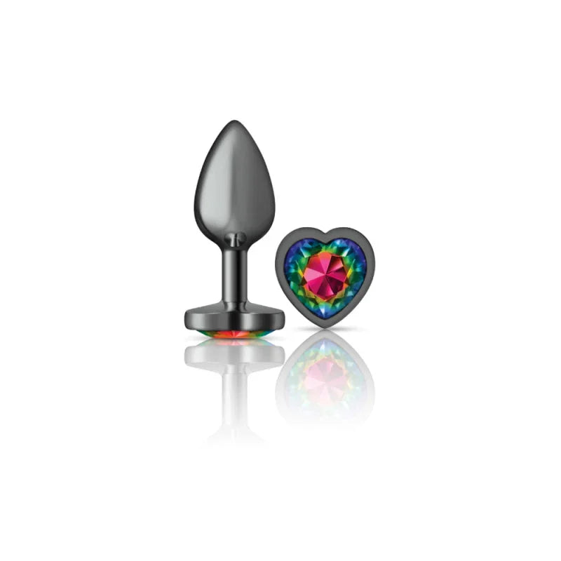 Cheeky Charms - Gunmetal Metal Butt Plug - Heart - Rainbow - Small - MyPleasure