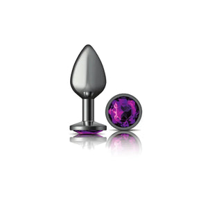 Cheeky Charms - Gunmetal Metal Butt Plug - Round - Deep Purple - Medium - MyPleasure