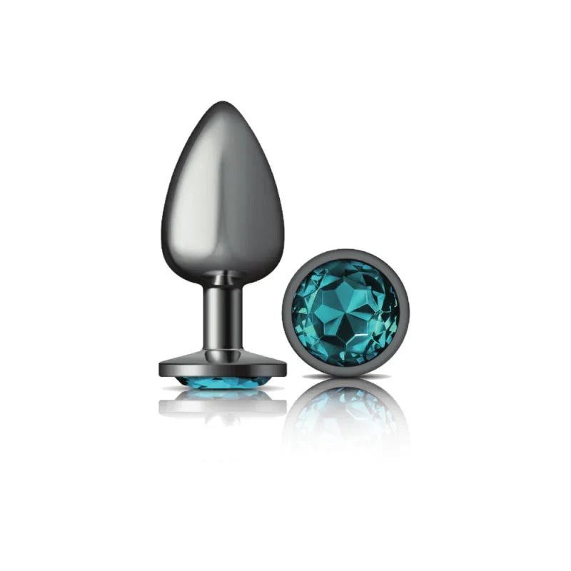Cheeky Charms - Gunmetal Metal Butt Plug - Round - Teal - Large - MyPleasure