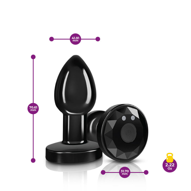Cheeky Charms - Rechargeable Vibrating Metal Butt  Plug With Remote Control - Gunmetal - Small -  Preorder Only
