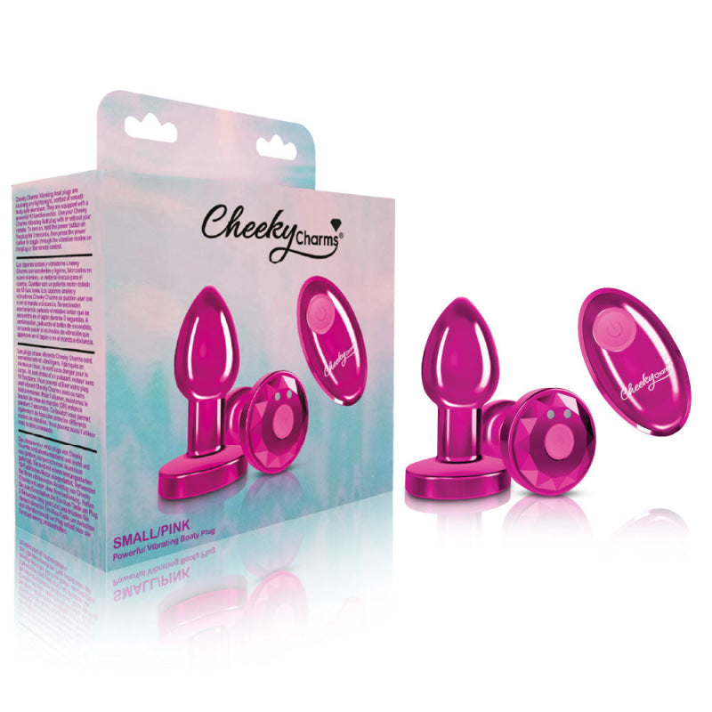 Cheeky Charms - Rechargeable Vibrating Metal Butt Plug With Remote Control - Pink - Small -  Preorder Only