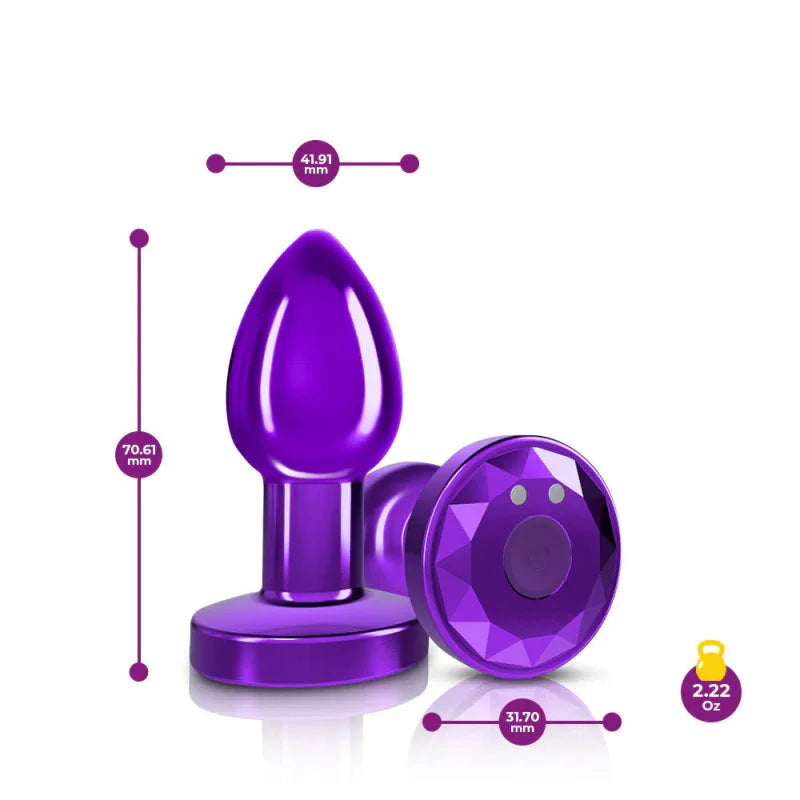 Cheeky Charms - Rechargeable Vibrating Metal Butt Plug With Remote Control - Purple - Small - Preorder Only - MyPleasure