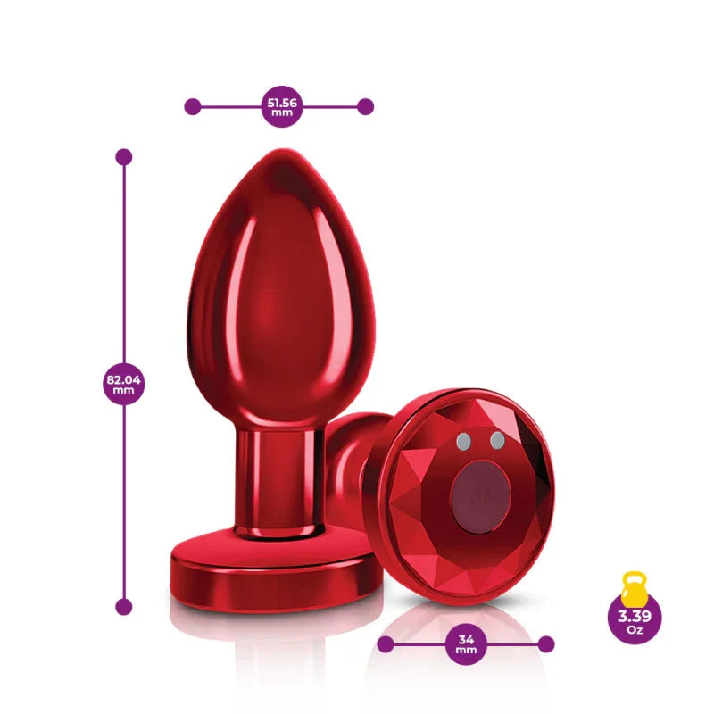 Cheeky Charms - Rechargeable Vibrating Metal Butt Plug With Remote Control - Red - Medium - Preorder Only - MyPleasure