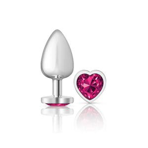 Cheeky Charms - Silver Metal Butt Plug - Heart - Bright Pink - Large - MyPleasure