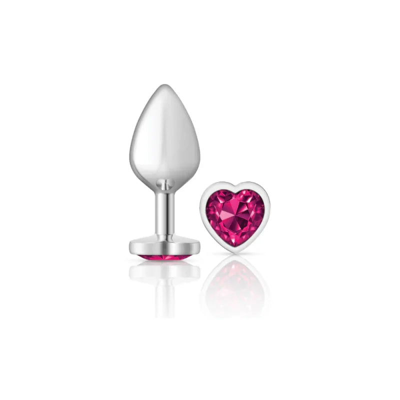 Cheeky Charms - Silver Metal Butt Plug - Heart - Bright Pink - Medium - MyPleasure
