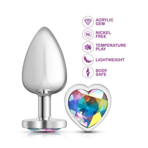 Cheeky Charms - Silver Metal Butt Plug - Heart - Clear - Large - MyPleasure