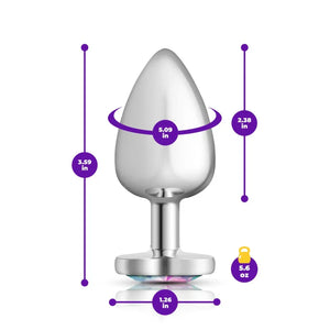 Cheeky Charms - Silver Metal Butt Plug - Heart - Clear - Large - MyPleasure