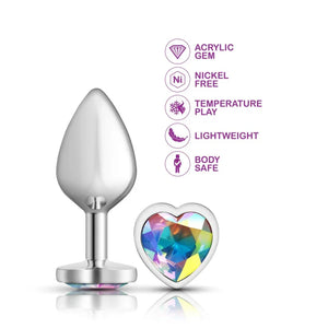 Cheeky Charms - Silver Metal Butt Plug - Heart - Clear - Medium - MyPleasure