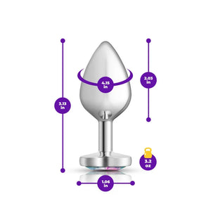 Cheeky Charms - Silver Metal Butt Plug - Heart - Clear - Medium - MyPleasure