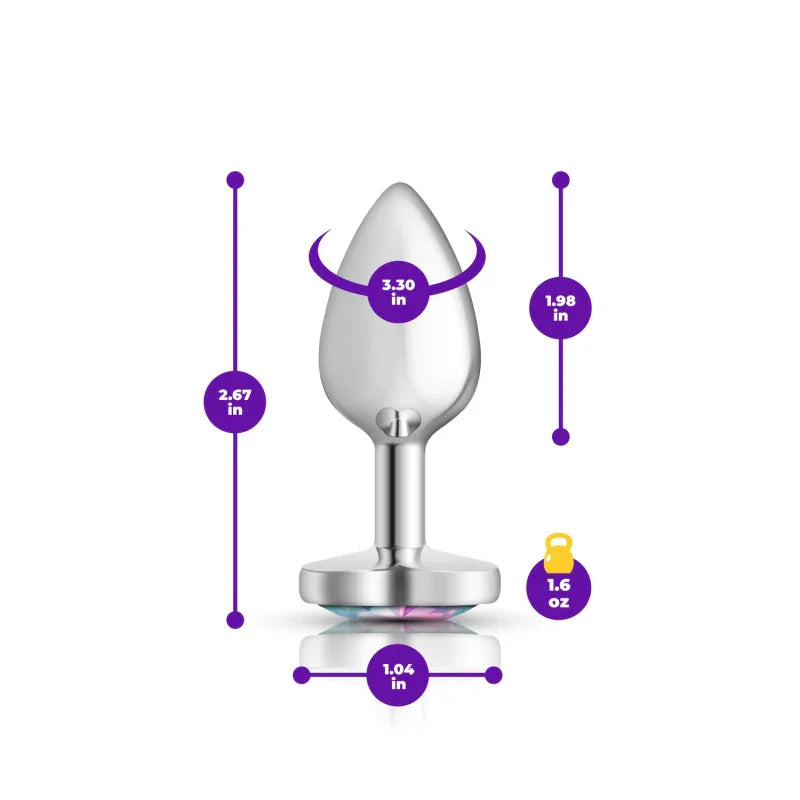 Cheeky Charms - Silver Metal Butt Plug - Heart - Clear - Small - MyPleasure