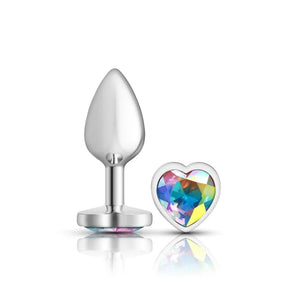 Cheeky Charms - Silver Metal Butt Plug - Heart - Clear - Small - MyPleasure