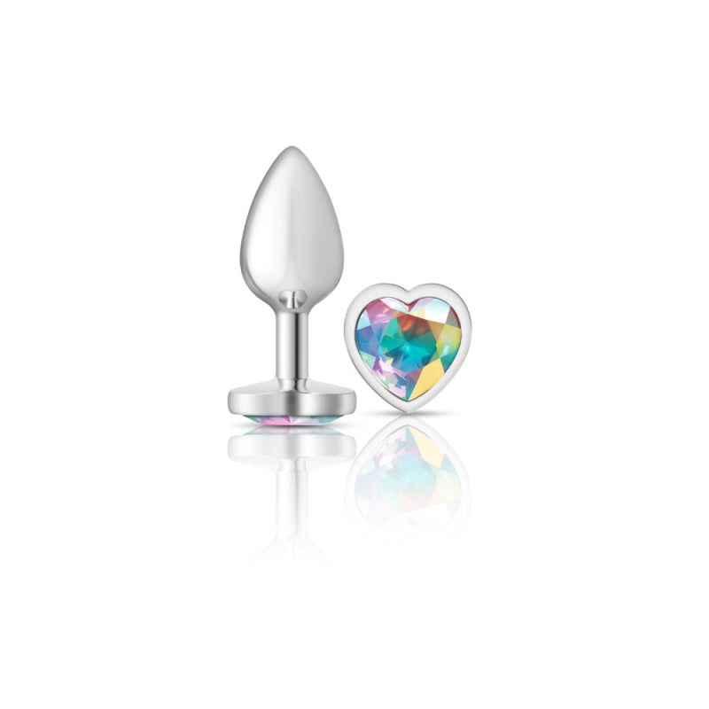 Cheeky Charms - Silver Metal Butt Plug - Heart - Clear - Small