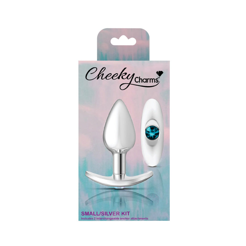 Cheeky Charms - Silver Metal Butt Plug Kit - Clear/ Teal