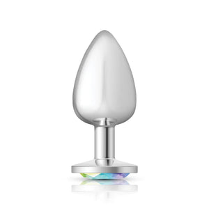 Cheeky Charms - Silver Metal Butt Plug - Round - Clear - Large - MyPleasure