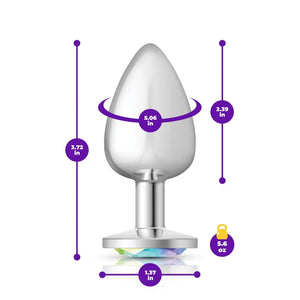 Cheeky Charms - Silver Metal Butt Plug - Round - Clear - Large - MyPleasure