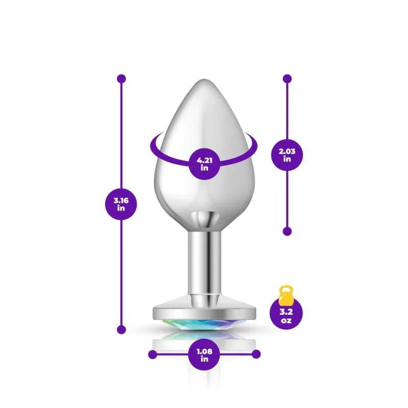 Cheeky Charms - Silver Metal Butt Plug - Round - Clear - Medium - MyPleasure