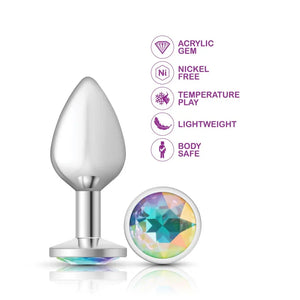 Cheeky Charms - Silver Metal Butt Plug - Round - Clear - Medium - MyPleasure