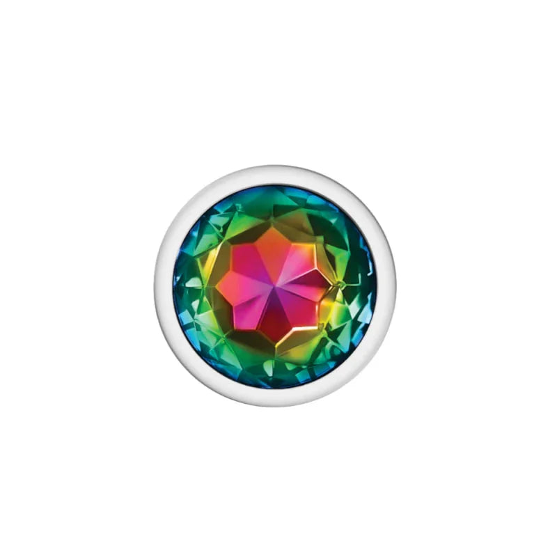 Cheeky Charms - Silver Metal Butt Plug - Round - Rainbow - Large - MyPleasure