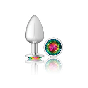 Cheeky Charms - Silver Metal Butt Plug - Round - Rainbow - Large - MyPleasure