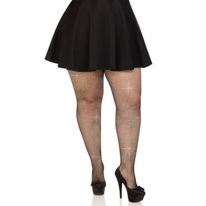 Colby Rhinestone Fishnet Tights - 1x/2x - Black - MyPleasure