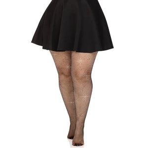 Colby Rhinestone Fishnet Tights - 1x/2x - Black - MyPleasure