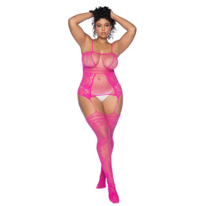 Curvy Aria Fishnet Body Stocking - O/sx - Pink - MyPleasure