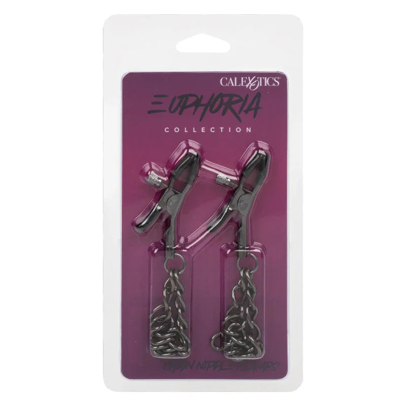 Euphoria Collection Chain Nipple Clamps - Black - MyPleasure